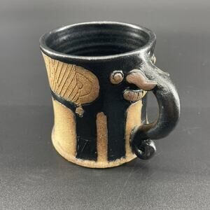 HTF Elephant Art Pottery Mug Sri Lankan Luv Sl Abstract Geometric Textured MCM